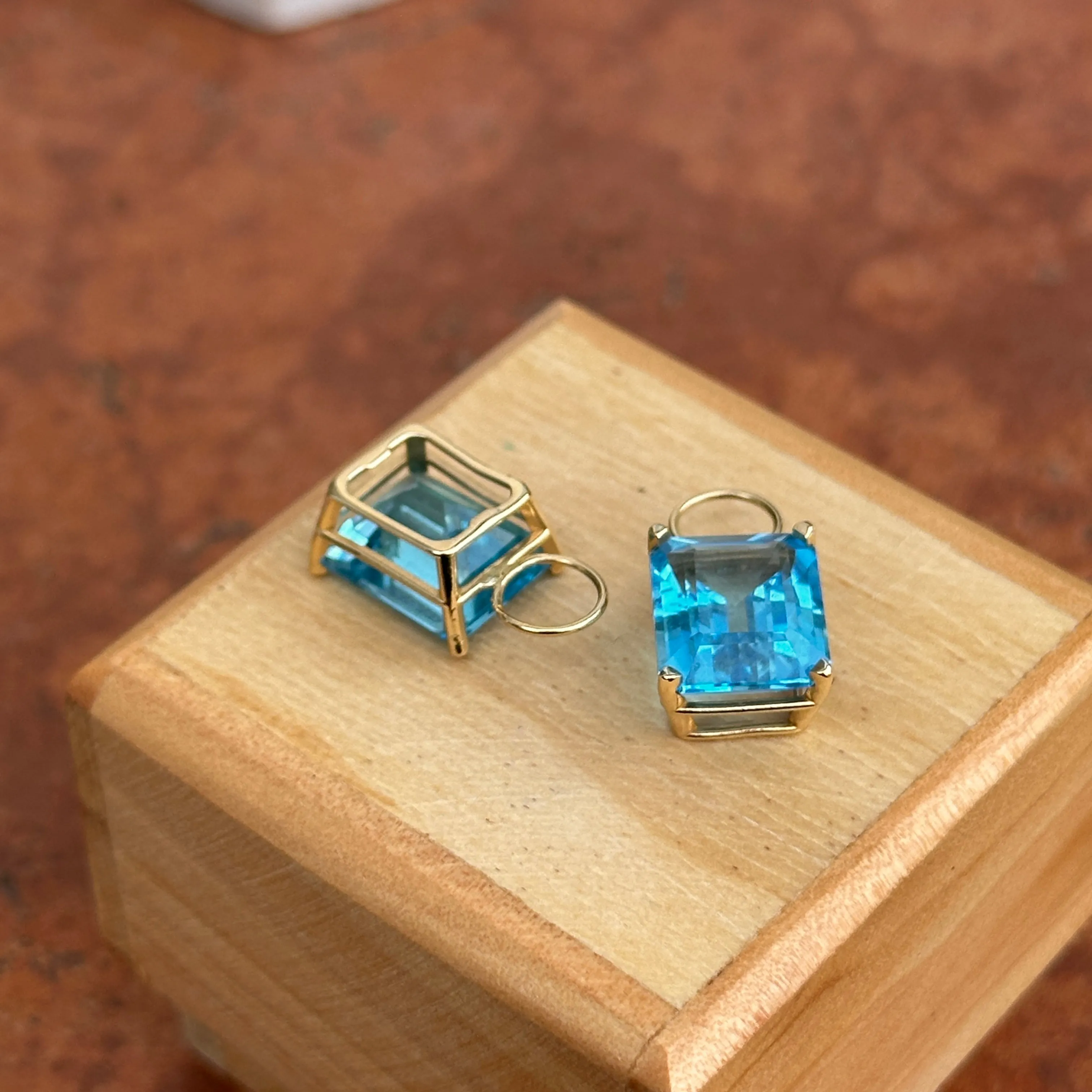 14KT Yellow Gold Swiss Blue Topaz Emerald-Cut Earring Charms