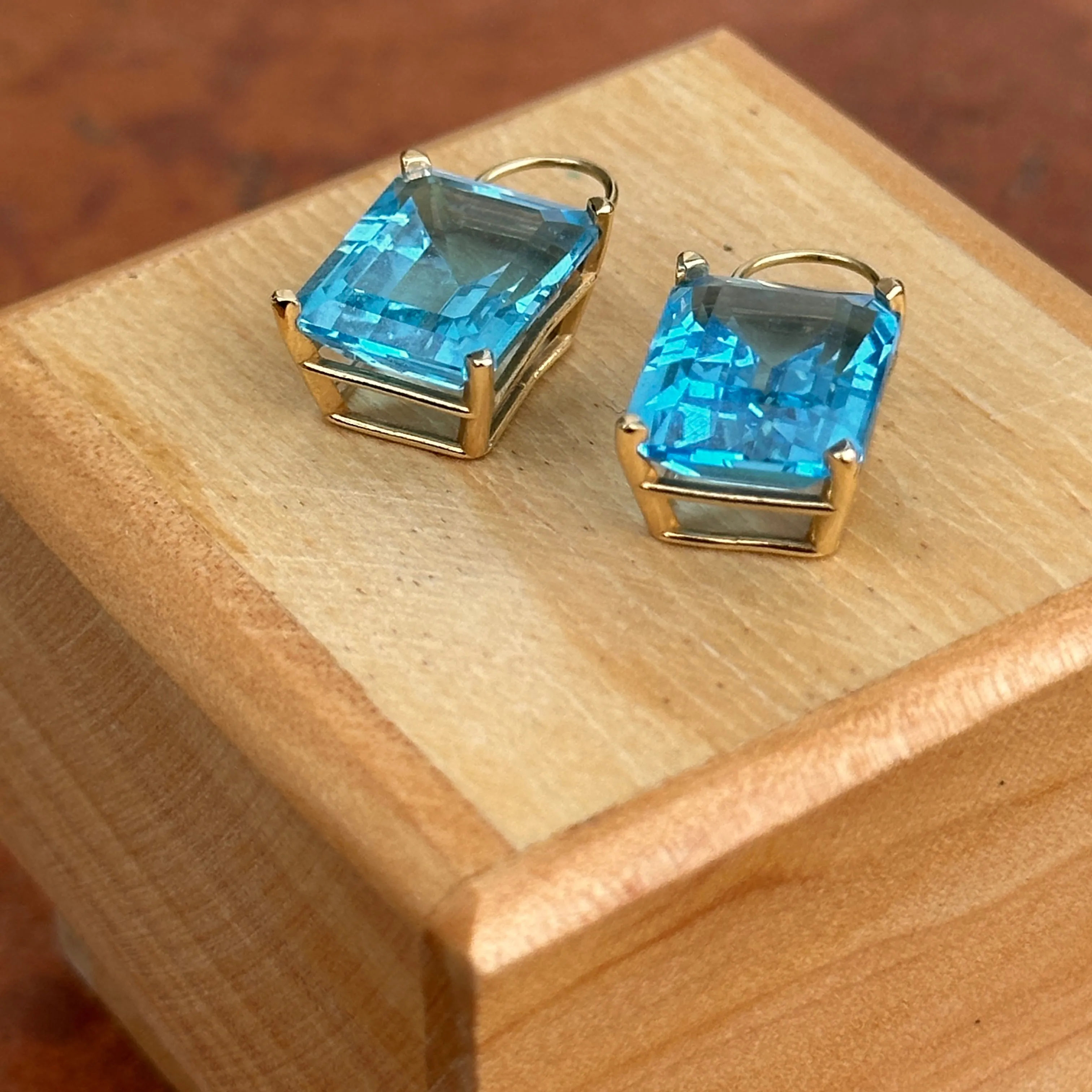 14KT Yellow Gold Swiss Blue Topaz Emerald-Cut Earring Charms