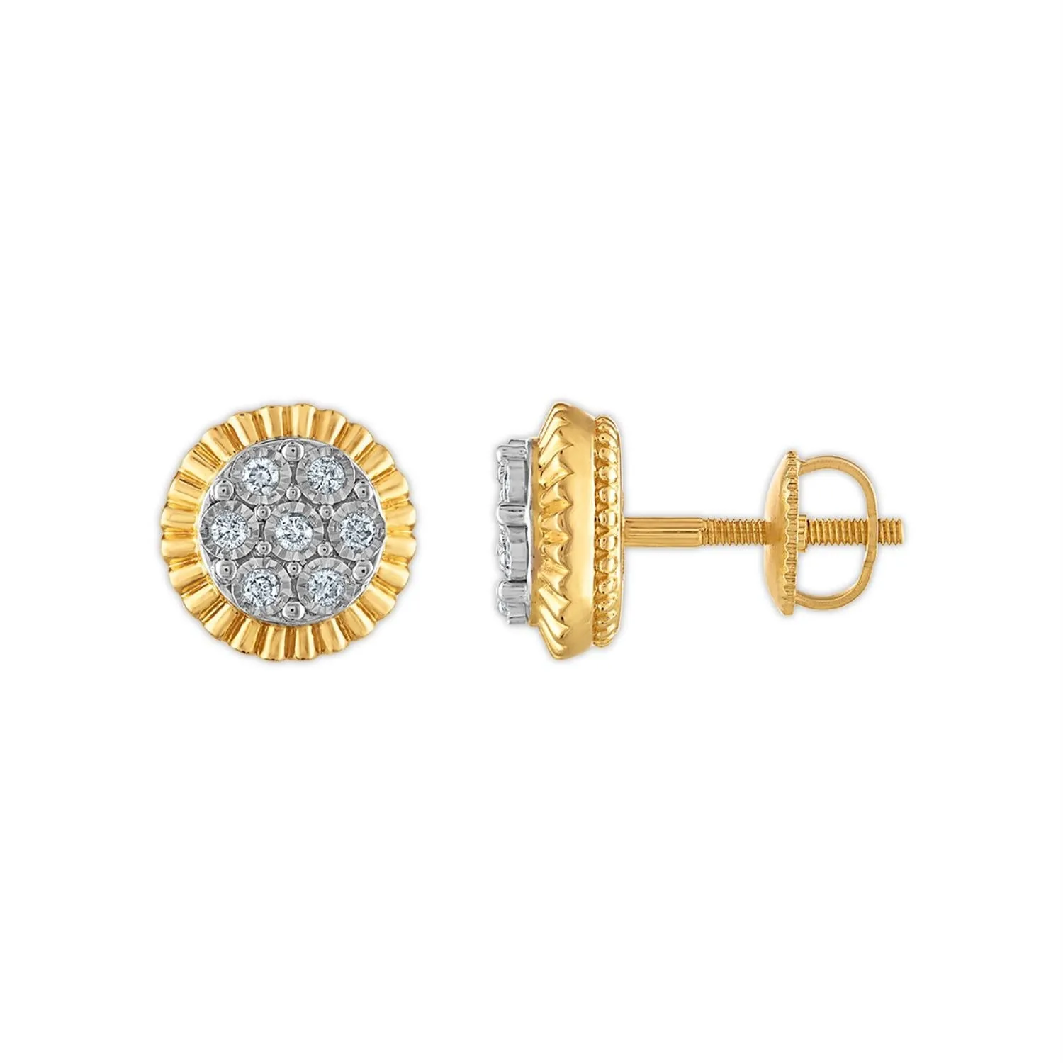 1/5 CTW Natural Diamond Rolex-look Stud Earrings in 10KT Yellow Gold