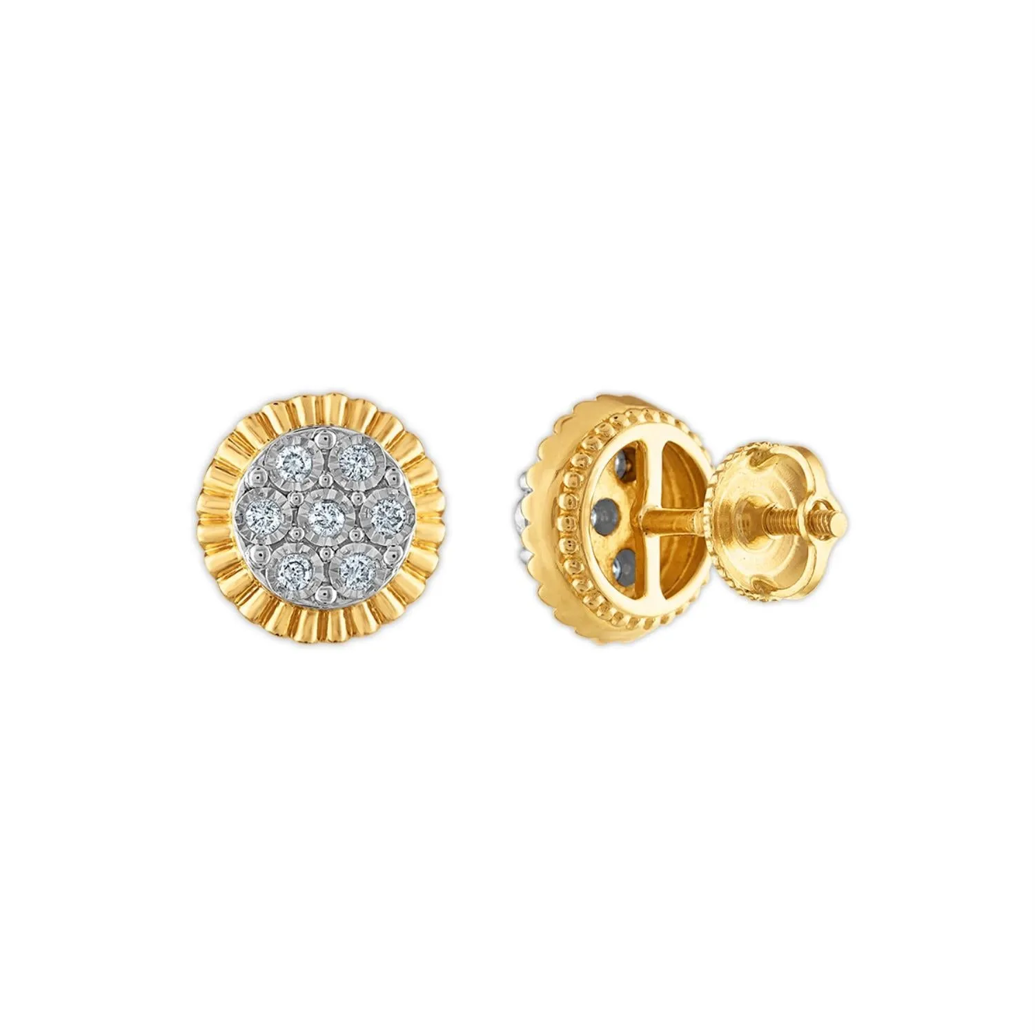 1/5 CTW Natural Diamond Rolex-look Stud Earrings in 10KT Yellow Gold