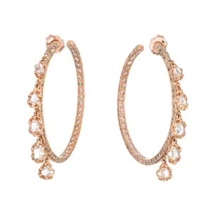 1.50ct Diamond Fringe Hoop Earrings Estate 18k Rose Gold 1.5" Inside Out Jewelry