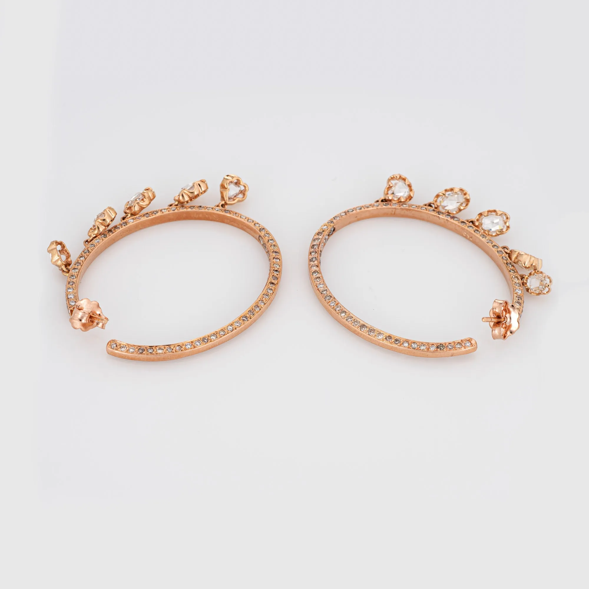 1.50ct Diamond Fringe Hoop Earrings Estate 18k Rose Gold 1.5" Inside Out Jewelry