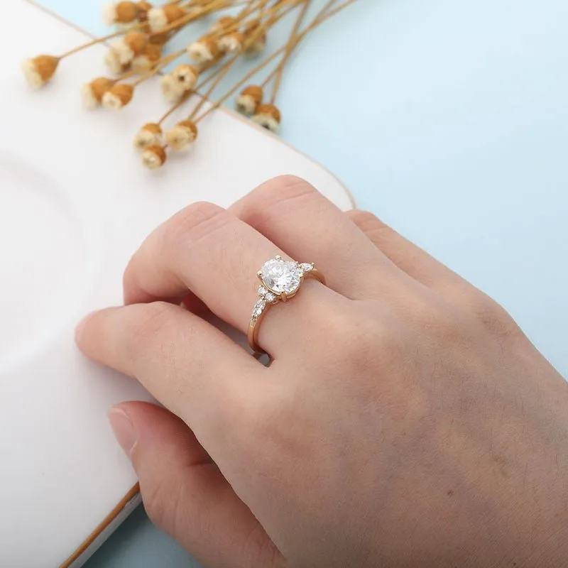 1.5CT Moissanite Engagement Ring 14K Yellow Gold Women Jewelry