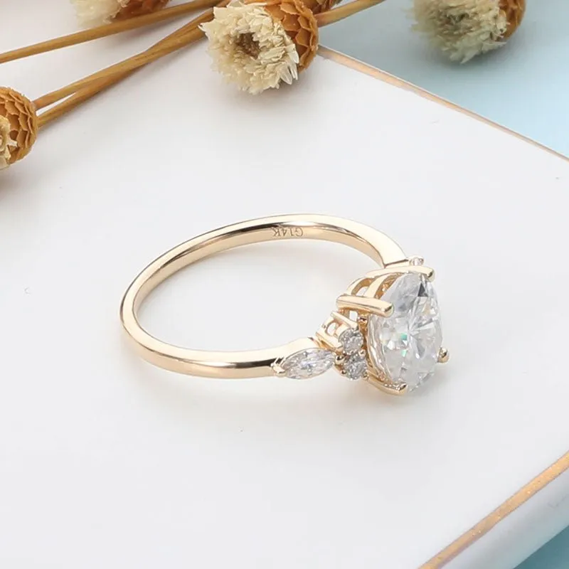 1.5CT Moissanite Engagement Ring 14K Yellow Gold Women Jewelry