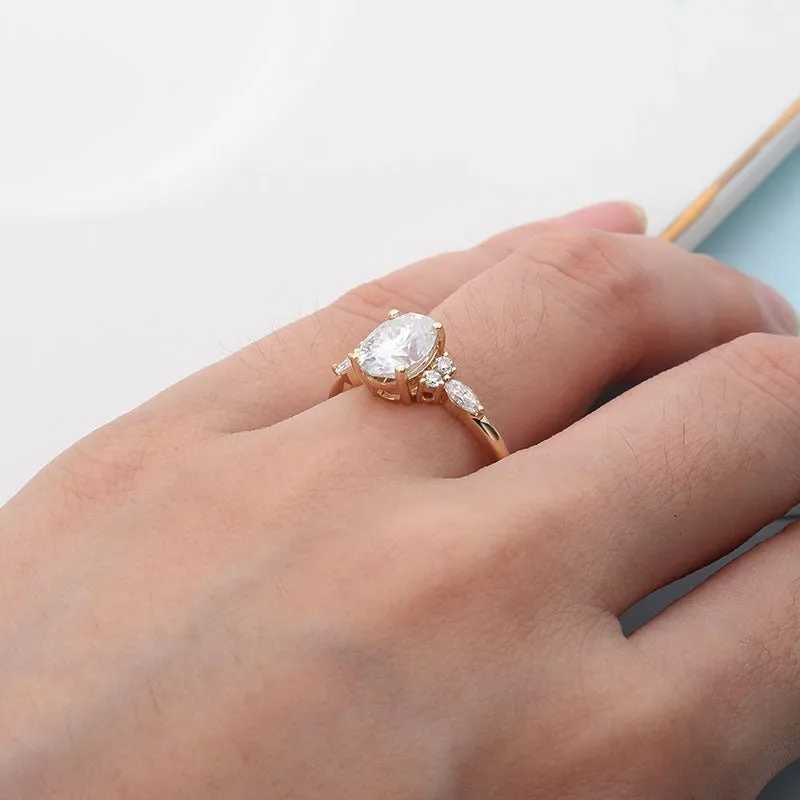 1.5CT Moissanite Engagement Ring 14K Yellow Gold Women Jewelry