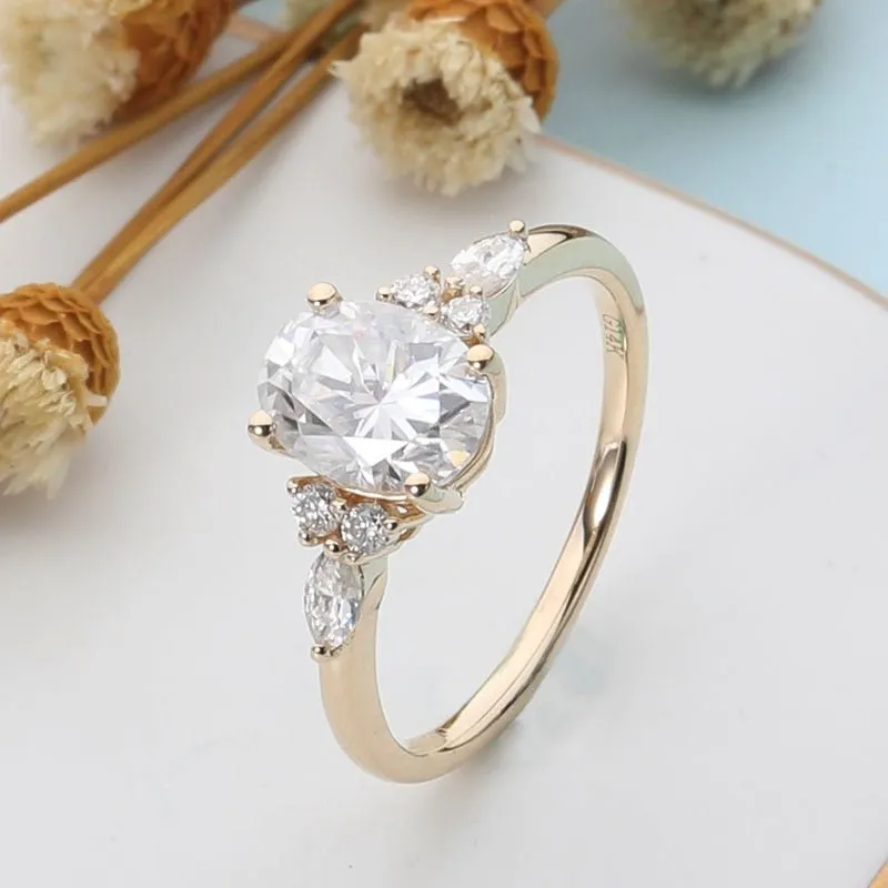 1.5CT Moissanite Engagement Ring 14K Yellow Gold Women Jewelry
