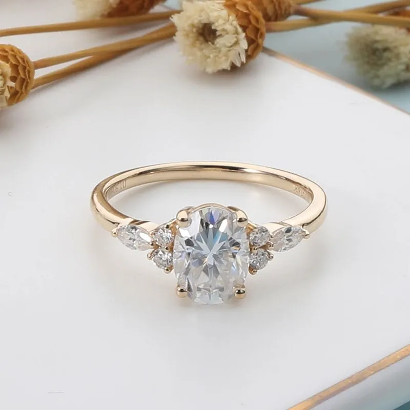 1.5CT Moissanite Engagement Ring 14K Yellow Gold Women Jewelry