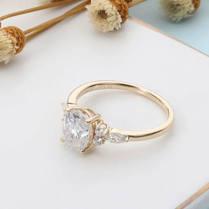 1.5CT Moissanite Engagement Ring 14K Yellow Gold Women Jewelry