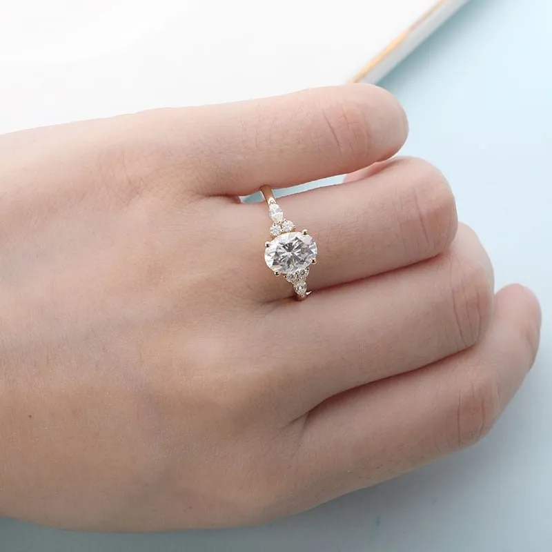 1.5CT Moissanite Engagement Ring 14K Yellow Gold Women Jewelry