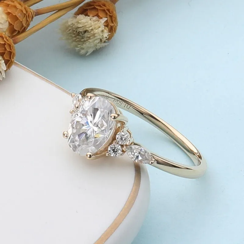 1.5CT Moissanite Engagement Ring 14K Yellow Gold Women Jewelry