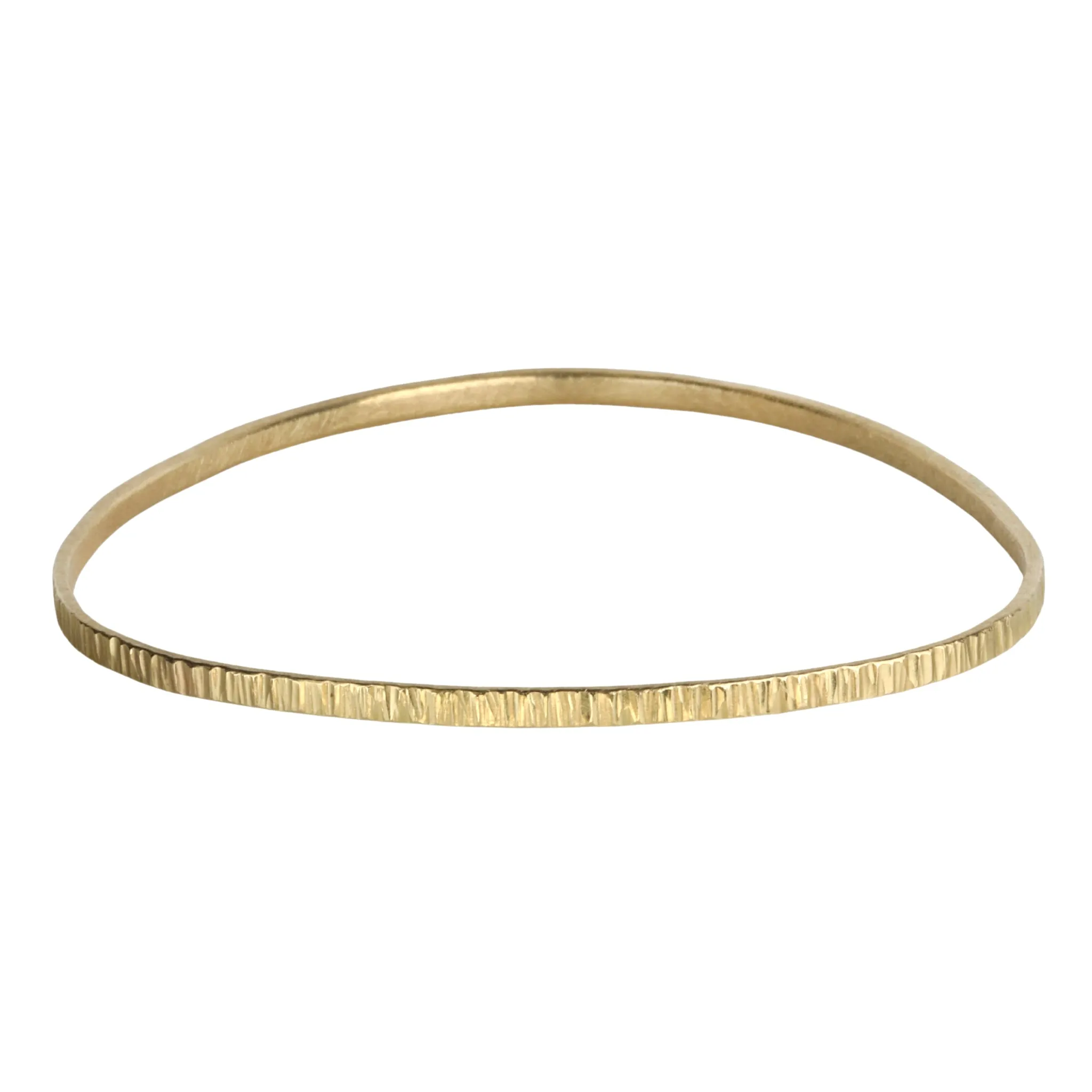 18K Gold Narrow Bangle Bracelet with Linear Hammer Marks
