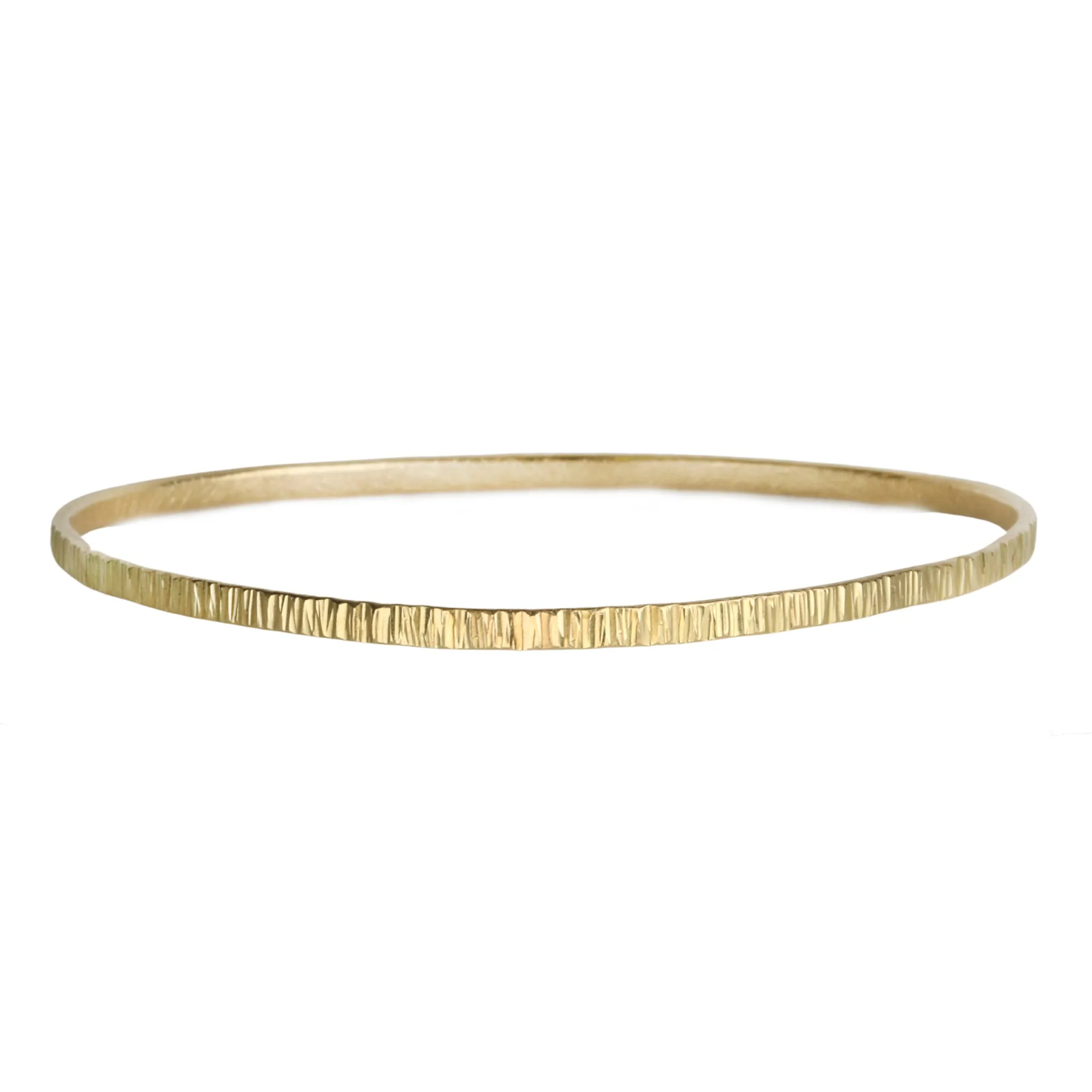 18K Gold Narrow Bangle Bracelet with Linear Hammer Marks