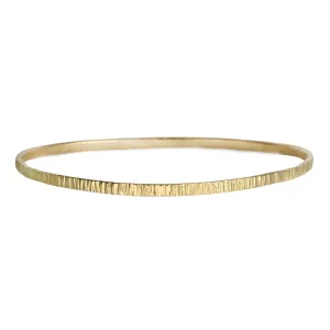 18K Gold Narrow Bangle Bracelet with Linear Hammer Marks