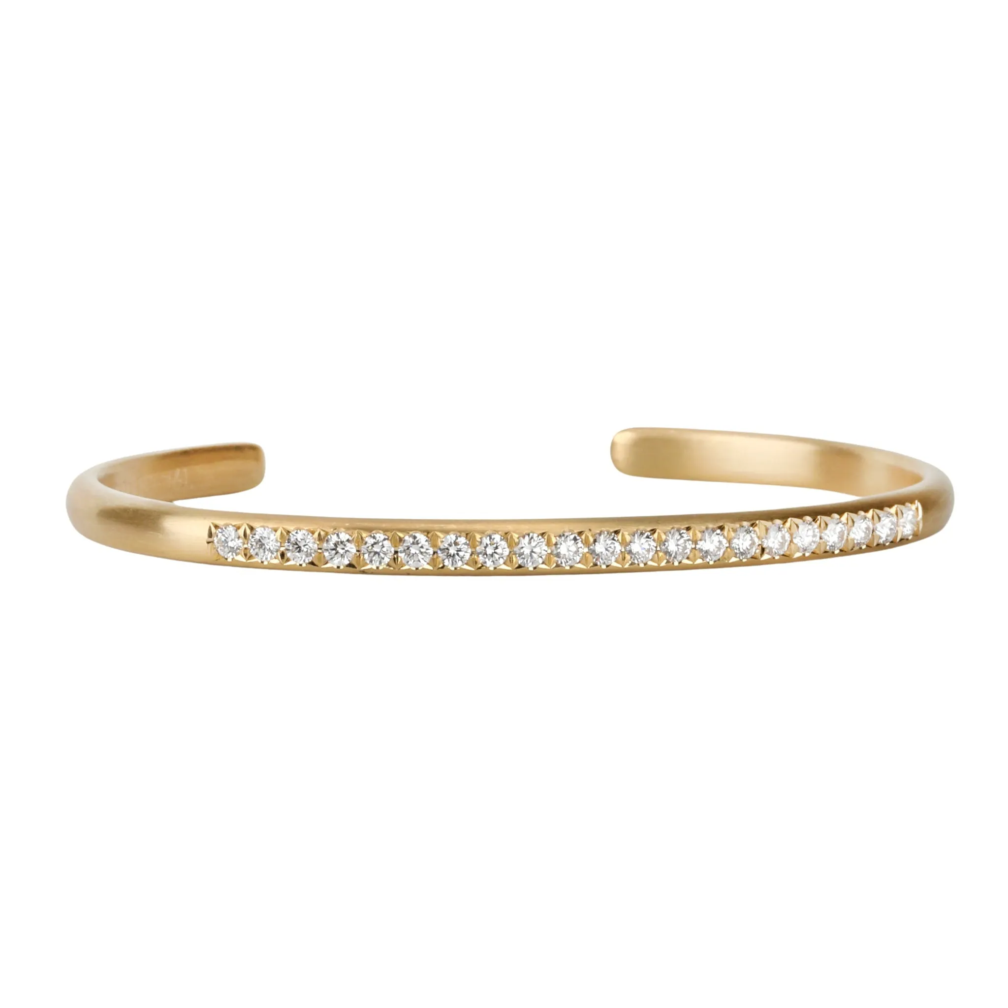 18K Narrow Rounded Cuff Bracelet with 21 Pave Diamonds