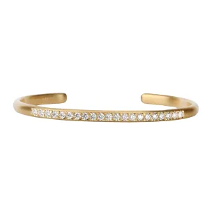 18K Narrow Rounded Cuff Bracelet with 21 Pave Diamonds