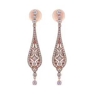 18K Rose Gold 1 3/4 Cttw Diamond Milgrain Edged Vintage Art Deco Style Drop and Dangle Earring (F-G Color, VS1-VS2 Clarity)
