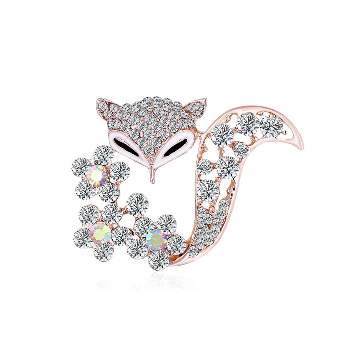 18K Rose Gold-Plated & Clear Cubic Zirconia Floral Fox Brooch