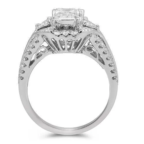 18K Solid White Gold Diamond Engagement Ring 2.08 Ctw