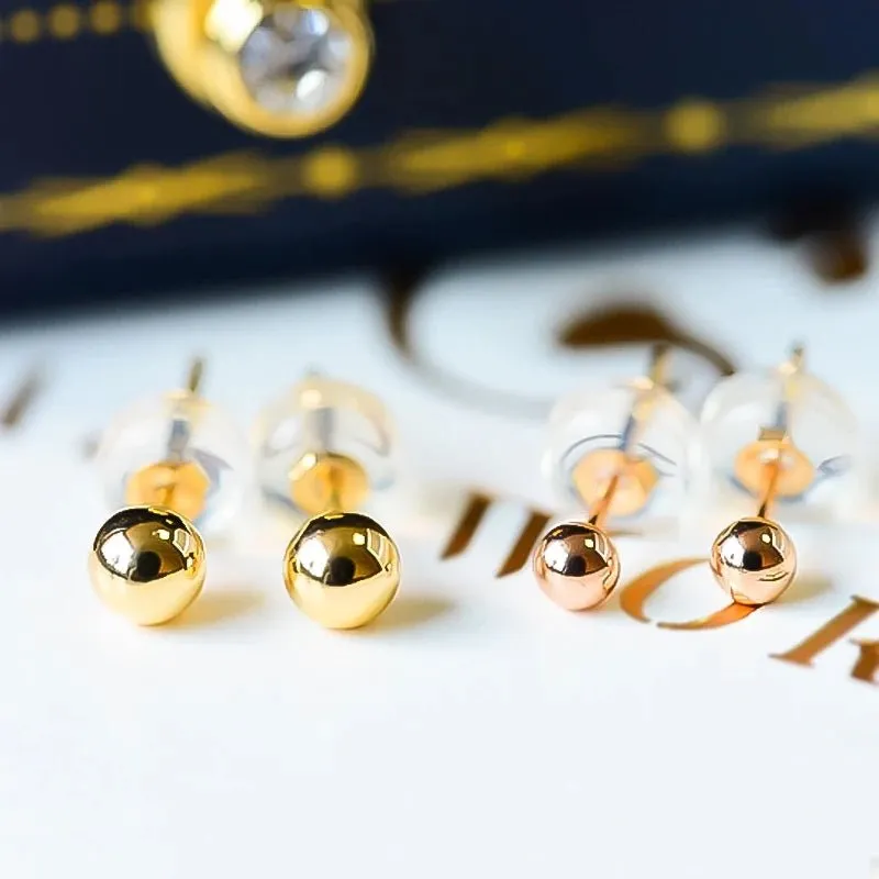 18k Yellow Gold Ball Design Stud Earrings