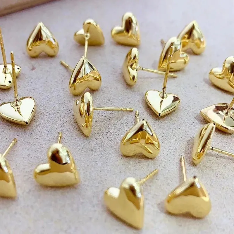 18k Yellow Gold Heart Shaped Stud Earrings