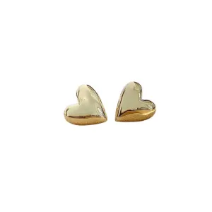 18k Yellow Gold Heart Shaped Stud Earrings