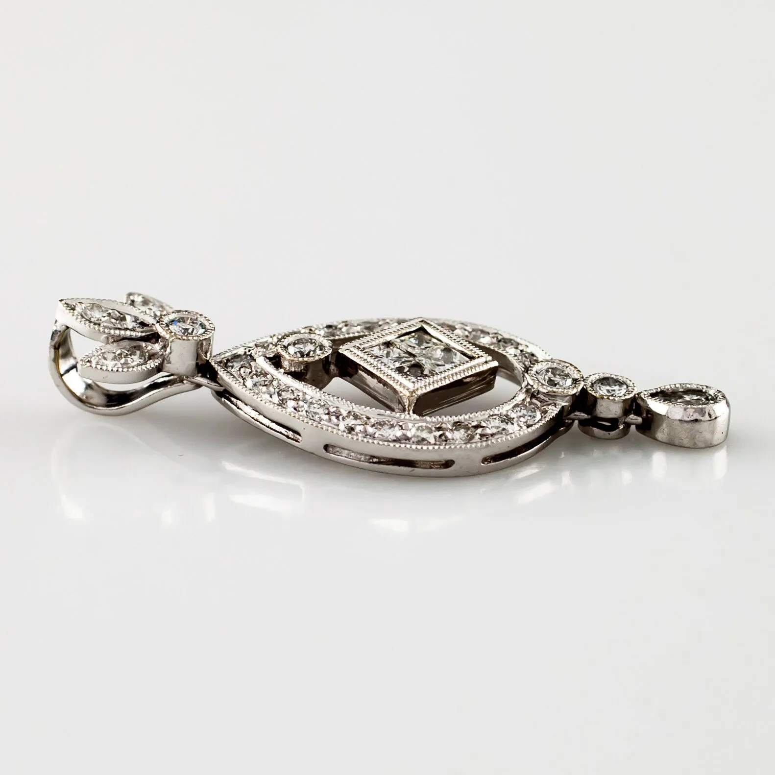 1.90 carat Diamond Floral 18k White Gold Drop Pendant