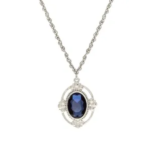 1928 Jewelry Montana Blue Oval Glass Stone Pendant Necklace 16"   3" Extension
