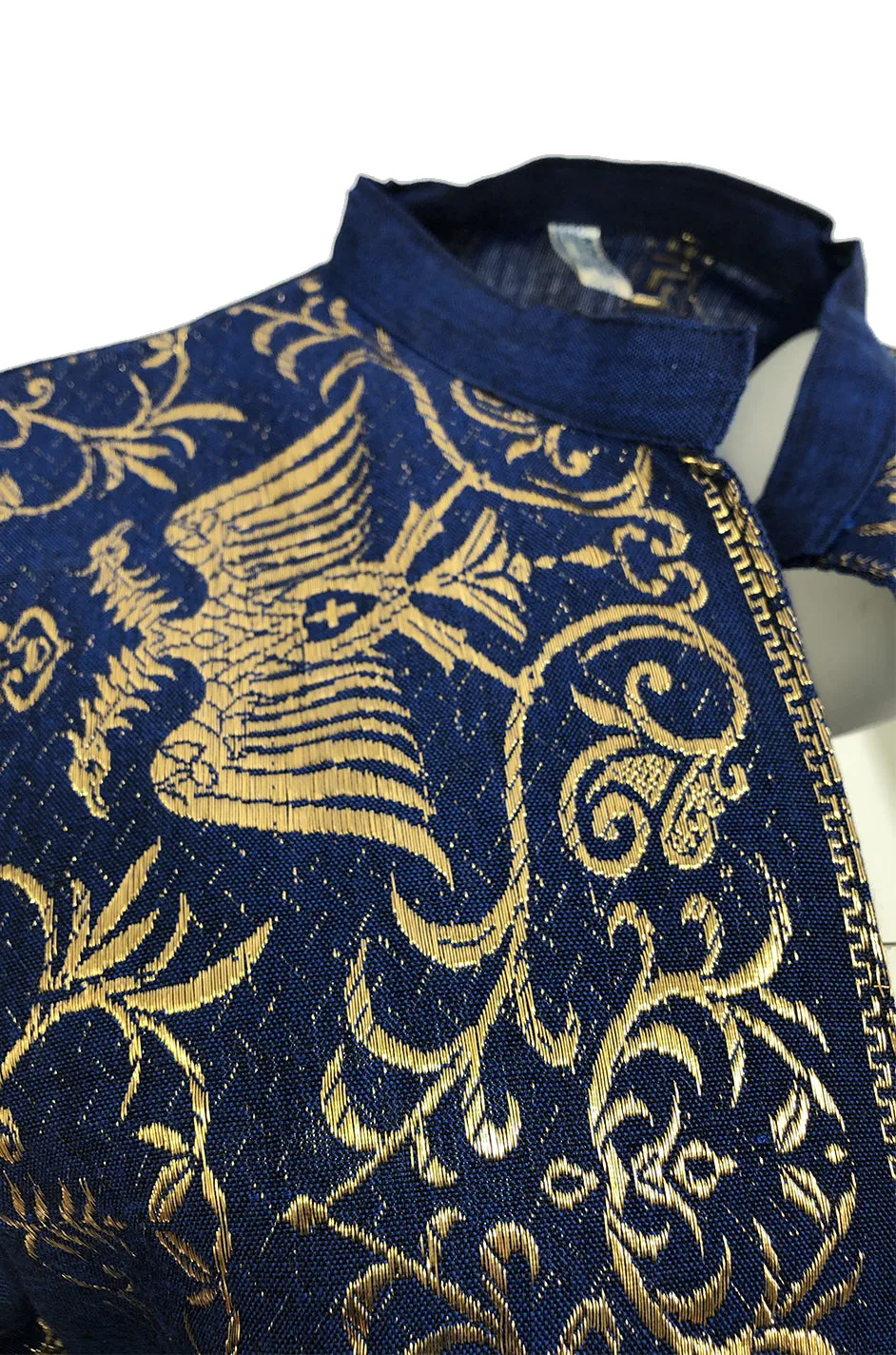 1960s Made in Greece Elaborate Metallic Gold Thread on Blue Caftan Dress