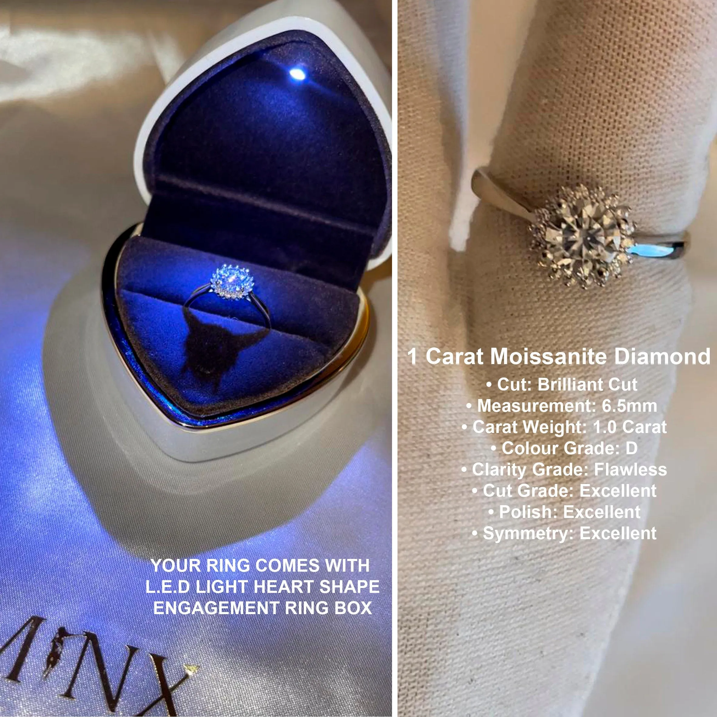 1ct | Womens Engagement Ring | Womens Wedding Ring | Moissanite Ring | Moissanite Engagement Rings | Moissanite Rings | Womens Diamond Ring