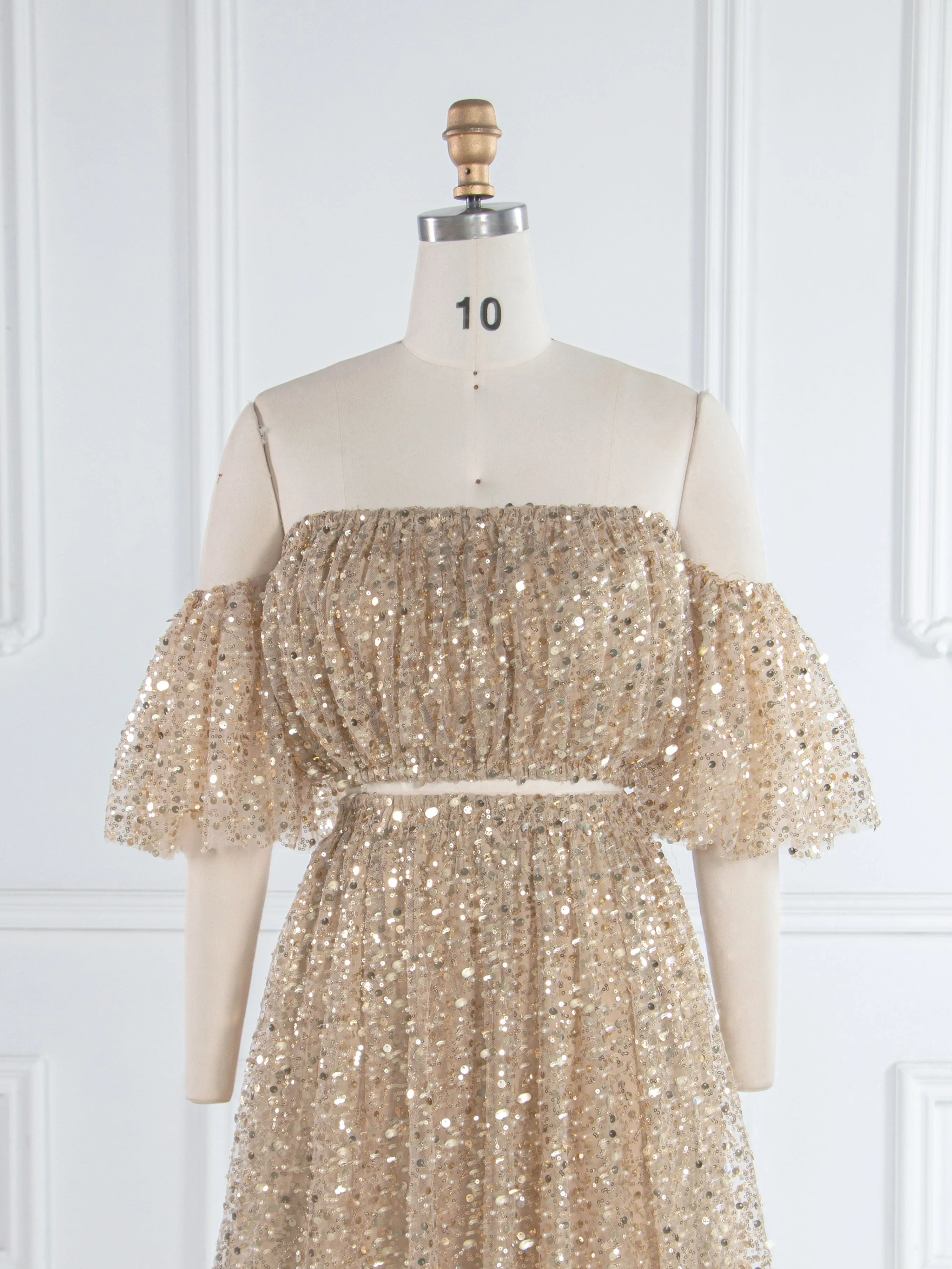 2 Piece Set Gold Sequin with Pearls Matrenity Boho Dress for Photoshoot Pregnancy Photography Baby Shower Dress YW243162