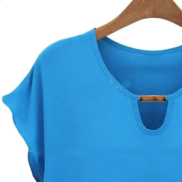 2015 Brand New Plus Size Chiffon Shirts Fashion Women Solid Casual Summer Blouse Butterfly Sleeves Blusas Femininas S-XXL Camisa