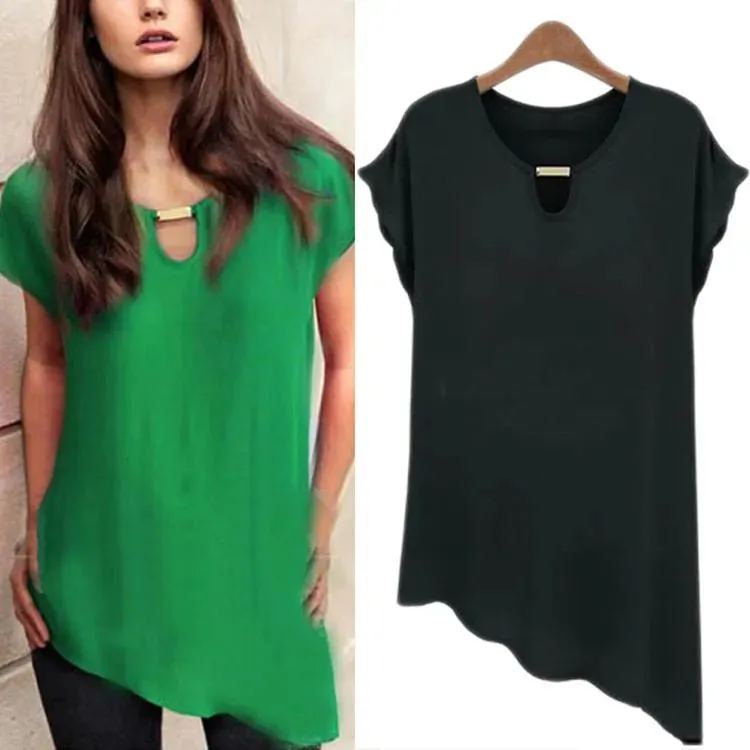 2015 Brand New Plus Size Chiffon Shirts Fashion Women Solid Casual Summer Blouse Butterfly Sleeves Blusas Femininas S-XXL Camisa