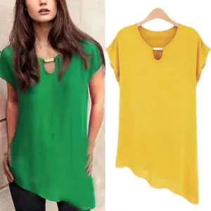 2015 Brand New Plus Size Chiffon Shirts Fashion Women Solid Casual Summer Blouse Butterfly Sleeves Blusas Femininas S-XXL Camisa