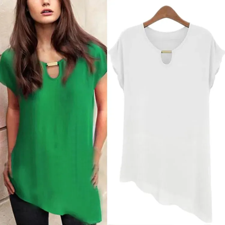 2015 Brand New Plus Size Chiffon Shirts Fashion Women Solid Casual Summer Blouse Butterfly Sleeves Blusas Femininas S-XXL Camisa