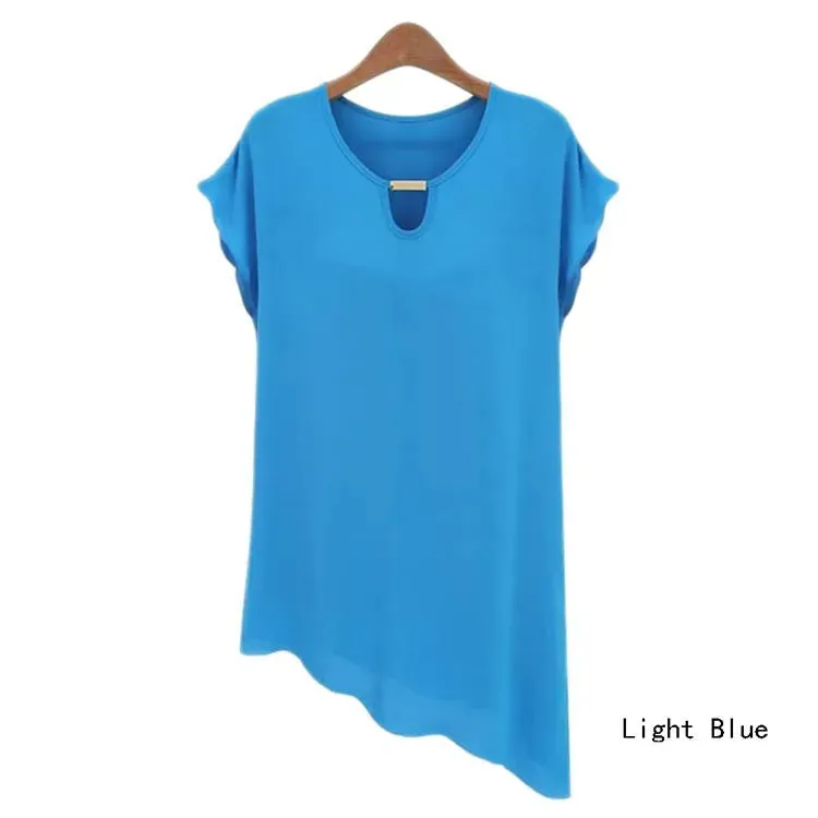 2015 Brand New Plus Size Chiffon Shirts Fashion Women Solid Casual Summer Blouse Butterfly Sleeves Blusas Femininas S-XXL Camisa