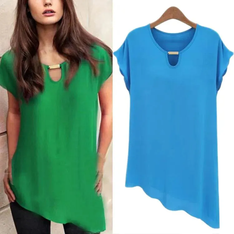 2015 Brand New Plus Size Chiffon Shirts Fashion Women Solid Casual Summer Blouse Butterfly Sleeves Blusas Femininas S-XXL Camisa