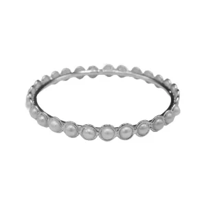 226-01-S |PEARL BEZEL BANGLE ON SILVER