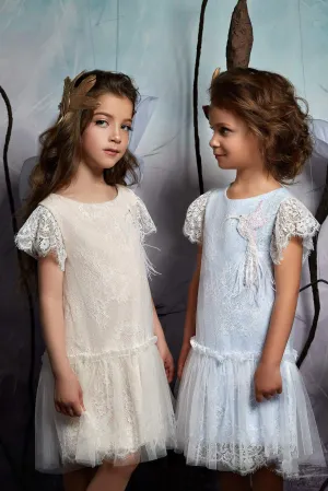2342 Girls Boho Dress - Lace and Tulle Dress with Hummingbird Beadwork