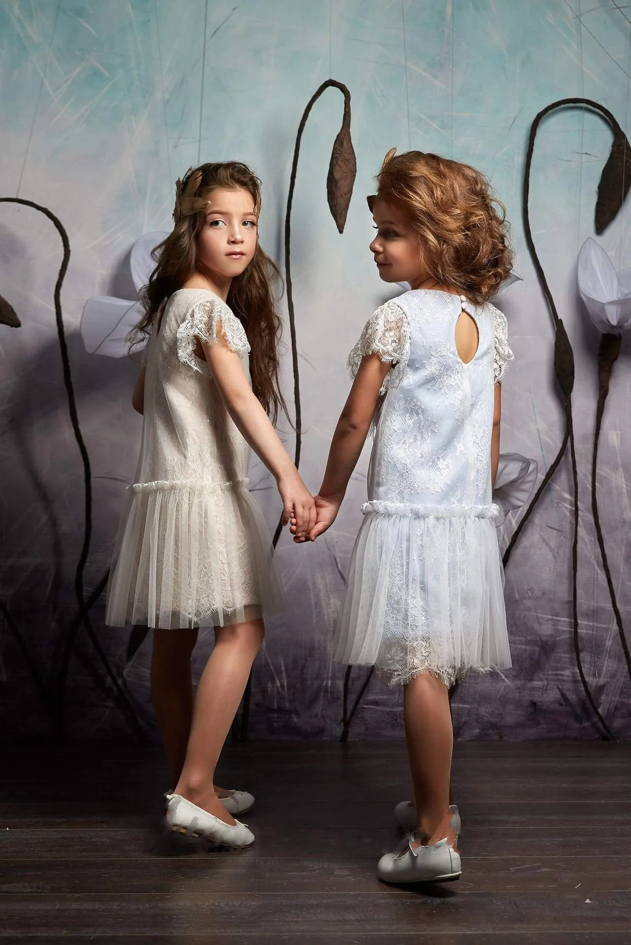 2342 Girls Boho Dress - Lace and Tulle Dress with Hummingbird Beadwork