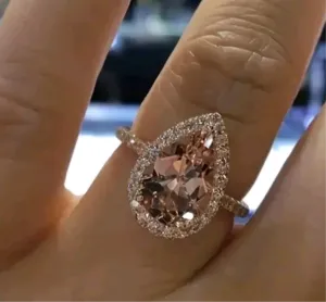 2.5ct Simulated Peach Morganite Gatsby Halo Engagement Ring 14k Rose Gold Plated