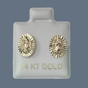 3 Color Guadalupe Stud Earring 14K Solid Gold With Safety Backing