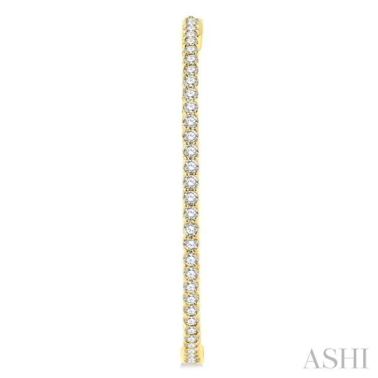 3 Ctw Inside-Out Round Cut Diamond 1 3/4 Inch Hoop Earrings in 14K Yellow Gold