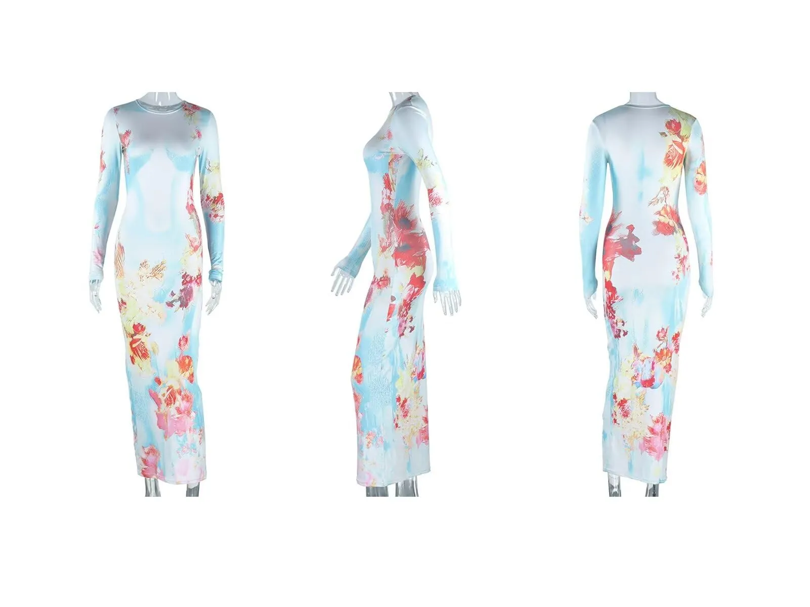 3D Floral Long Sleeve Maxi Dresses