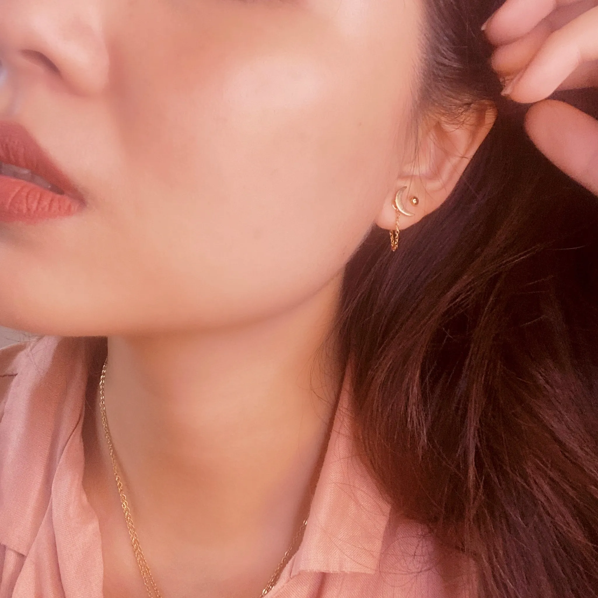 3MM Ball Stud Earrings   detachable chain hoop