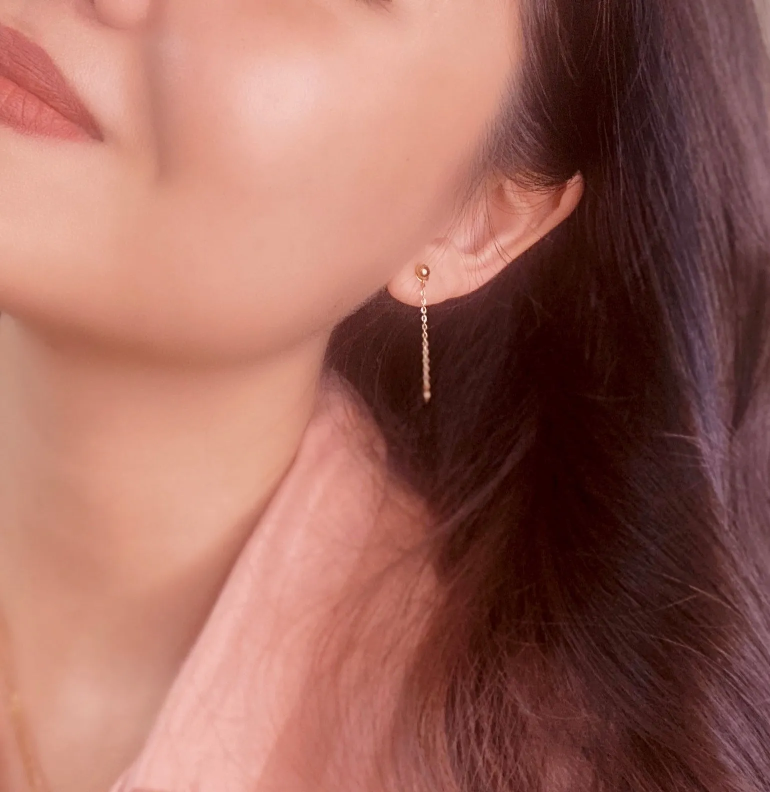 3MM Ball Stud Earrings   detachable chain hoop