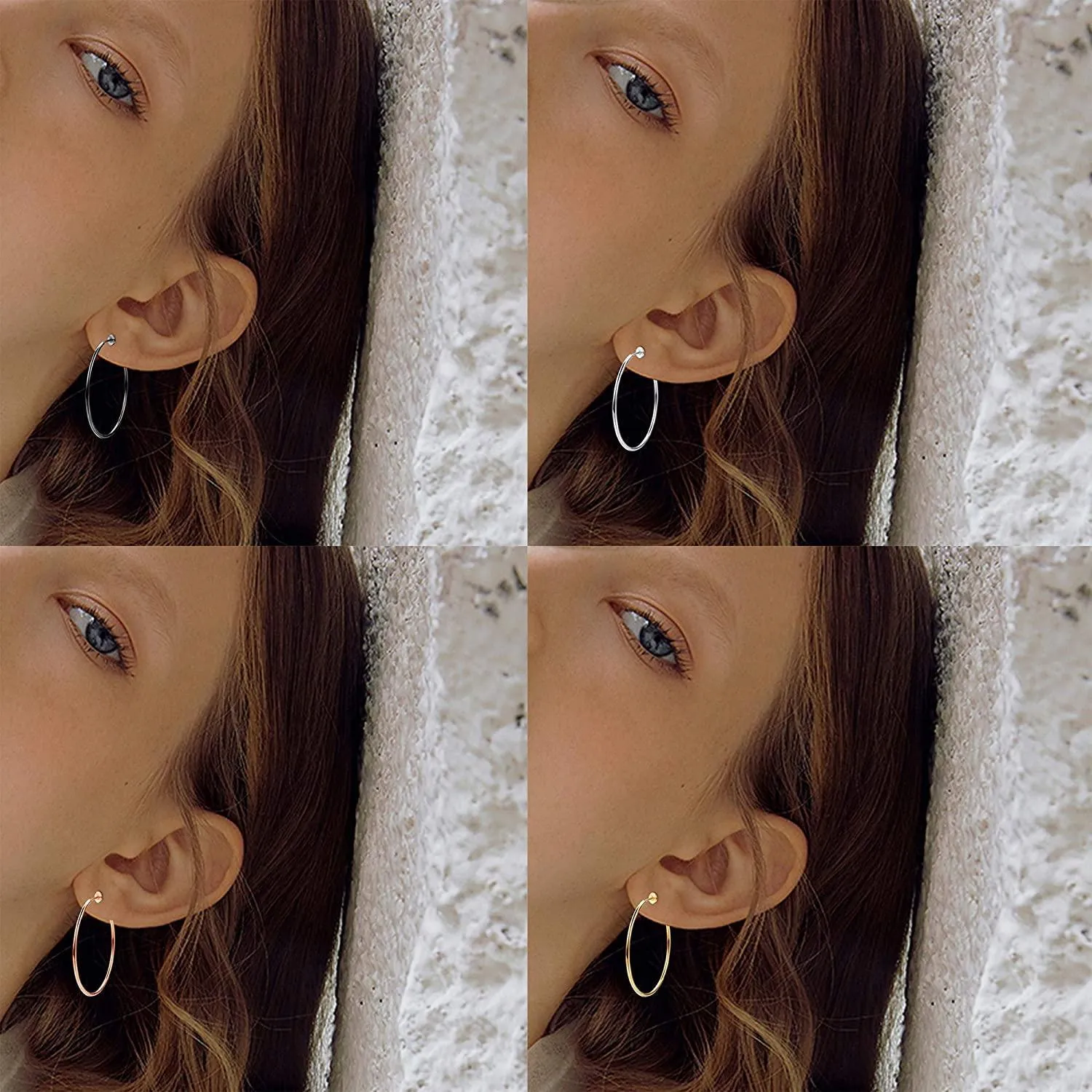 4 Pairs Stainless Fake Hoop Earrings for Woman Men Big Clip On Hoop Earrings Set Non-Pierced Ear