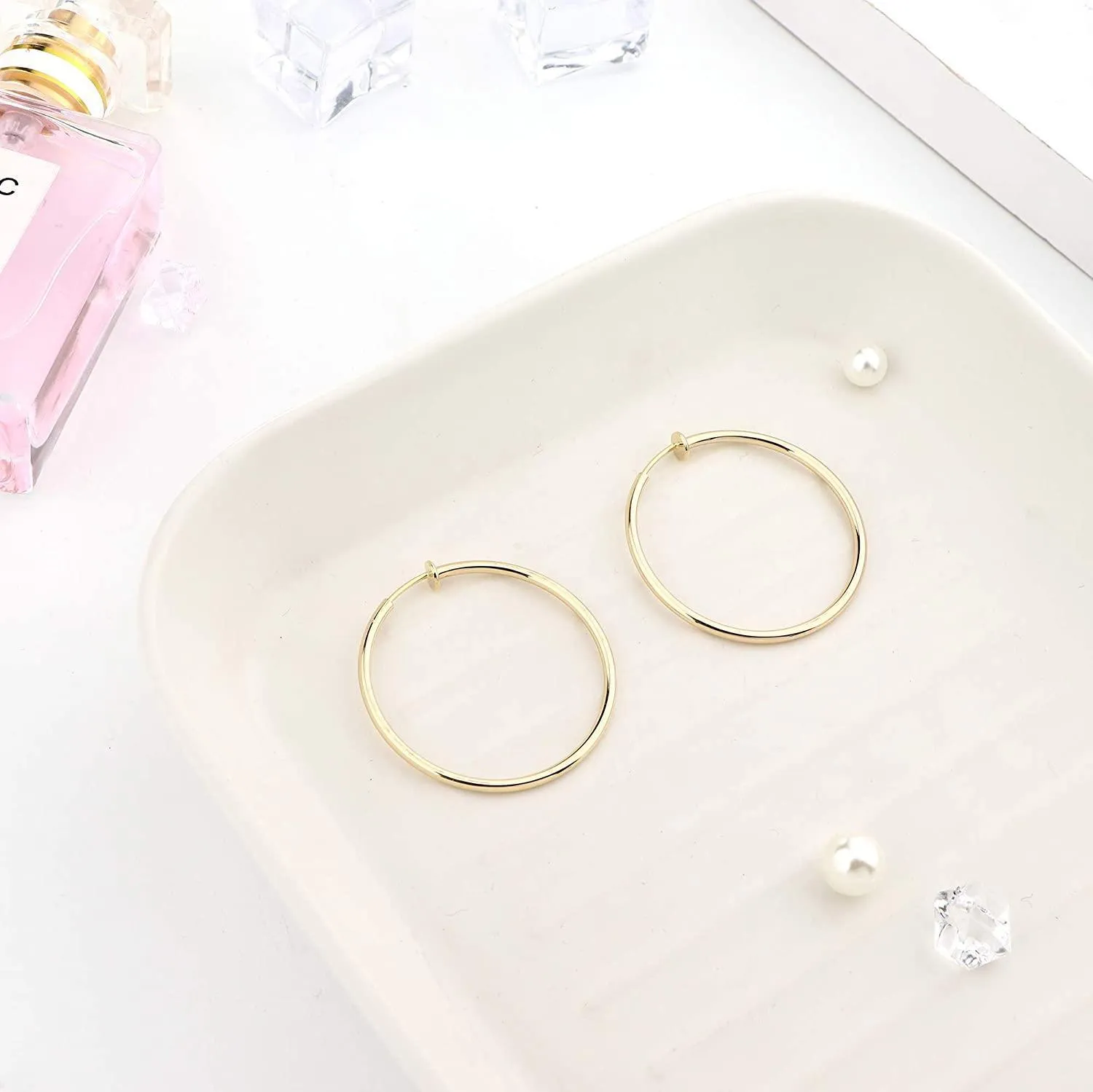 4 Pairs Stainless Fake Hoop Earrings for Woman Men Big Clip On Hoop Earrings Set Non-Pierced Ear