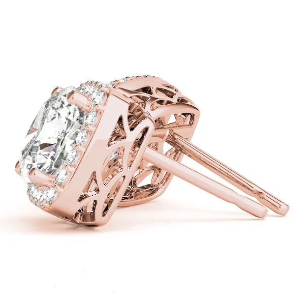 4.40 ct wt Halo Cushion Cut 14k Rose Gold Basket Moissanite Stud Earrings