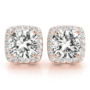 4.40 ct wt Halo Cushion Cut 14k Rose Gold Basket Moissanite Stud Earrings
