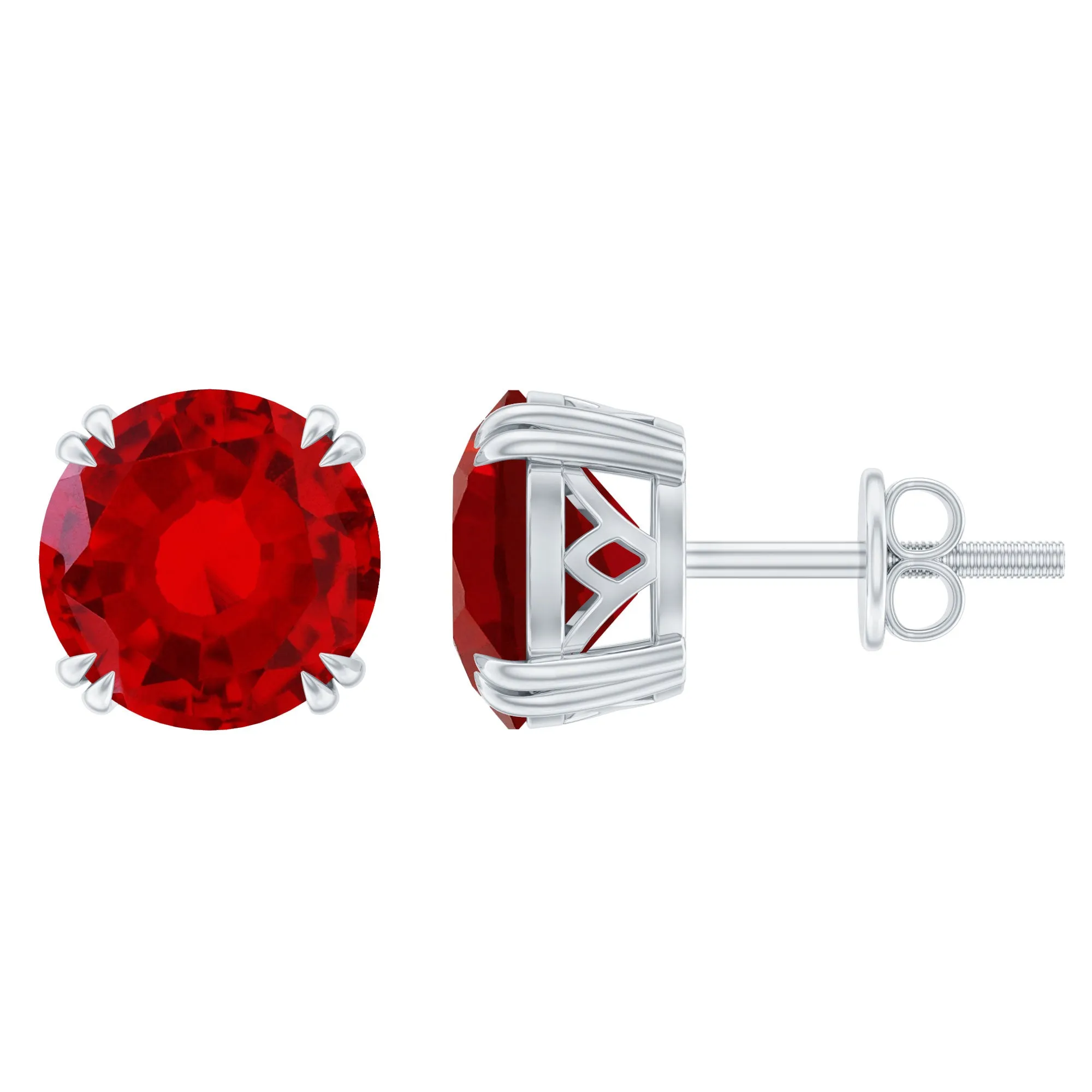 4.5 CT Created Ruby Solitaire Stud Earring in Double Claw Prong Setting